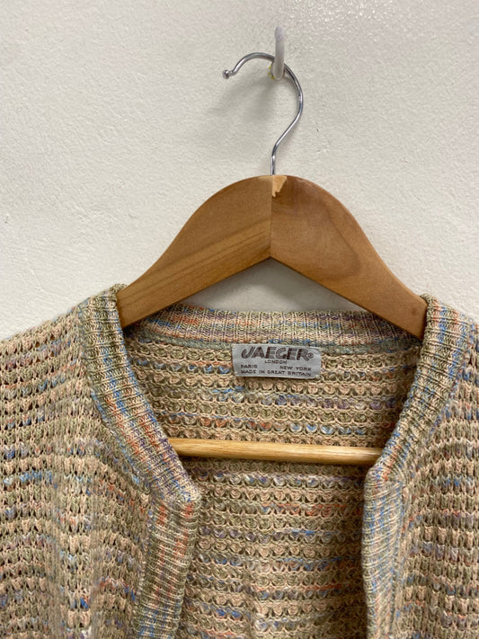 Fabulous Jaeger Cardigan UK S Beige pastels silk linen AT002