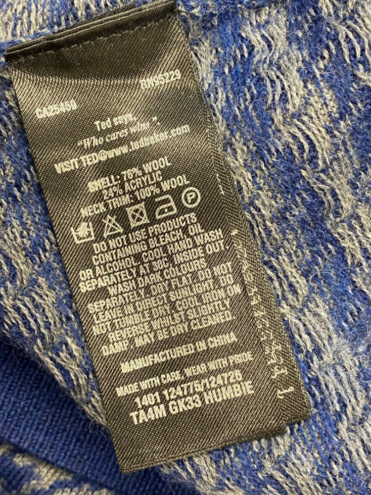 Fabulous Ted Baker Sweater UK M Blue houndstooth wool blend ZB458