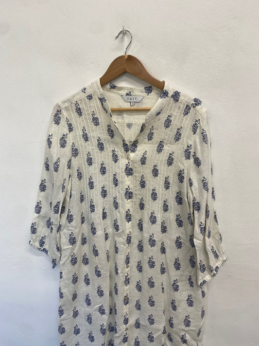 Fabulous EAST Dress UK L Cream blue paisley linen gc459