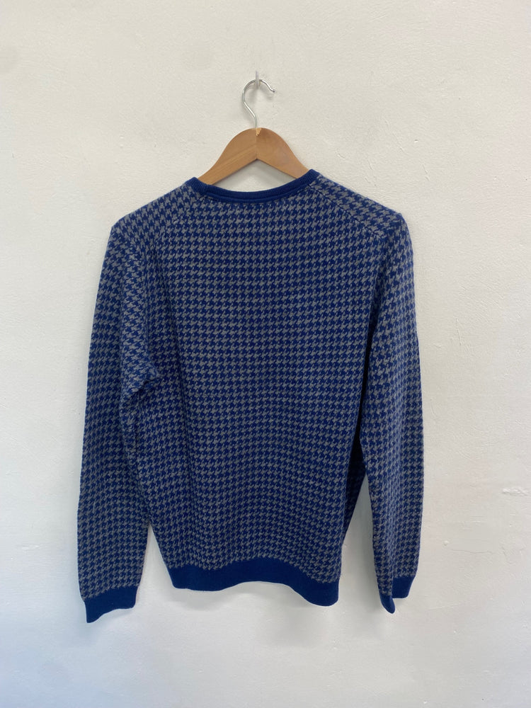 Fabulous Ted Baker Sweater UK M Blue houndstooth wool blend ZB458
