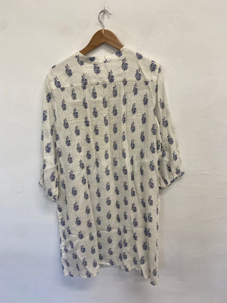 Fabulous EAST Dress UK L Cream blue paisley linen gc459