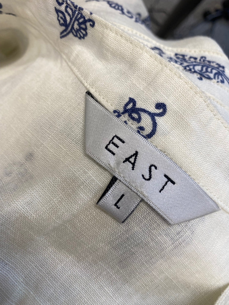 Fabulous EAST Dress UK L Cream blue paisley linen gc459