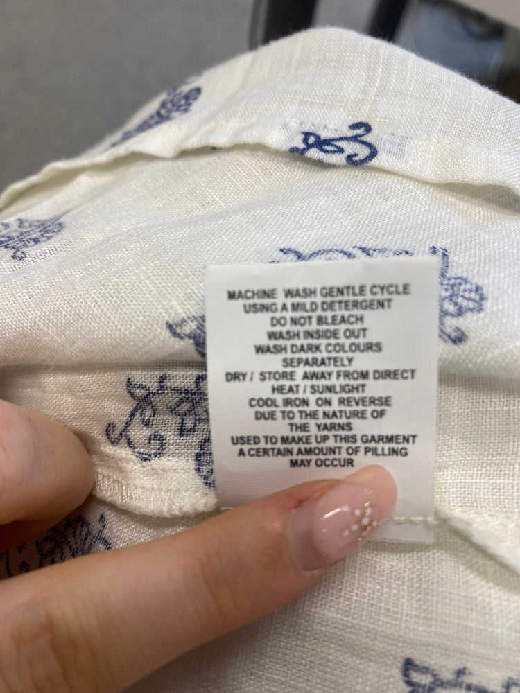 Fabulous EAST Dress UK L Cream blue paisley linen gc459