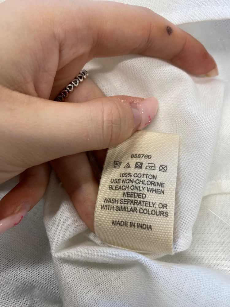 Fabulous EAST Blouse UK XL White navy pattern cotton GC459