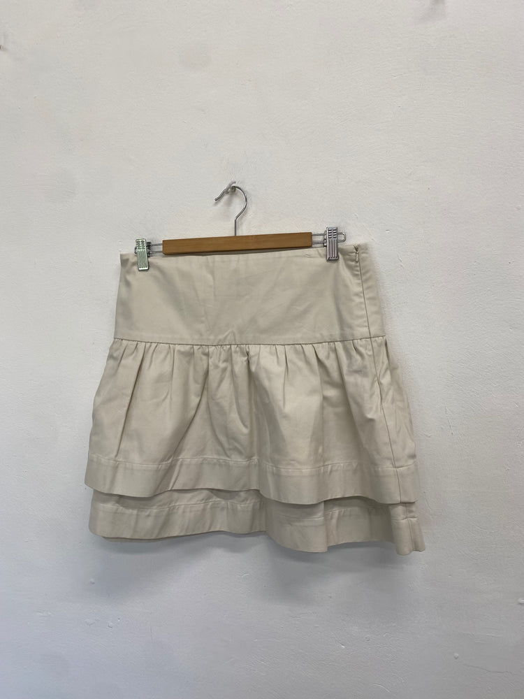 Fabulous REISS Mini Skirt ruffle tiered UK 12 Cream y2k PS462