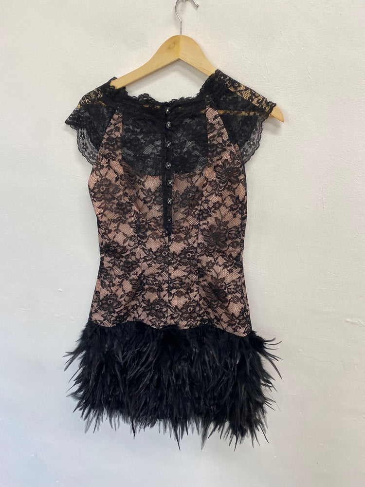 Fabulous Mc berry Dress Uk 10 Black and Beige lace feathered party JF463