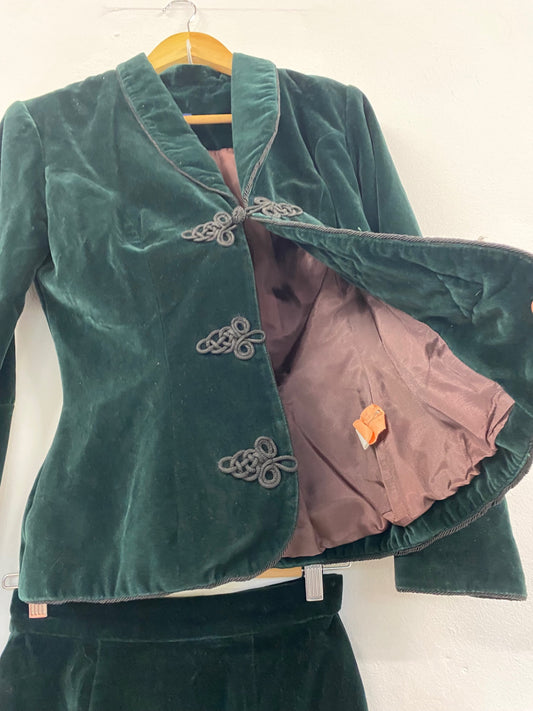 Fabulous Monsoon Twilight Velvet vintage Suit Set UK8-10 Forest Green w25 JF463