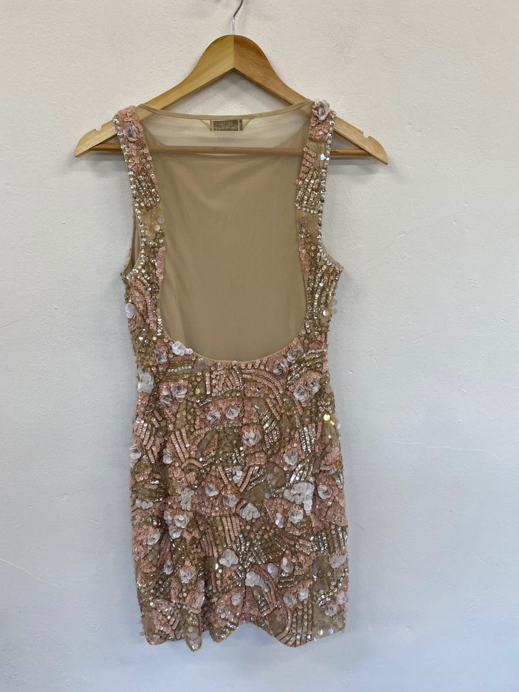 Fabulous Miss Selfridge Floral embellished Dress UK10 petite Gold & Peach JF463