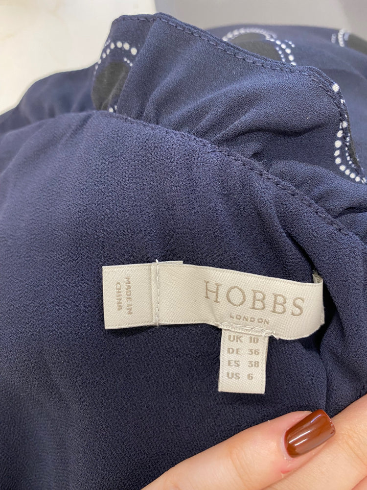 Fabulous Hobbs Blouse UK 10 Navy Blue Clarice spotted JF463