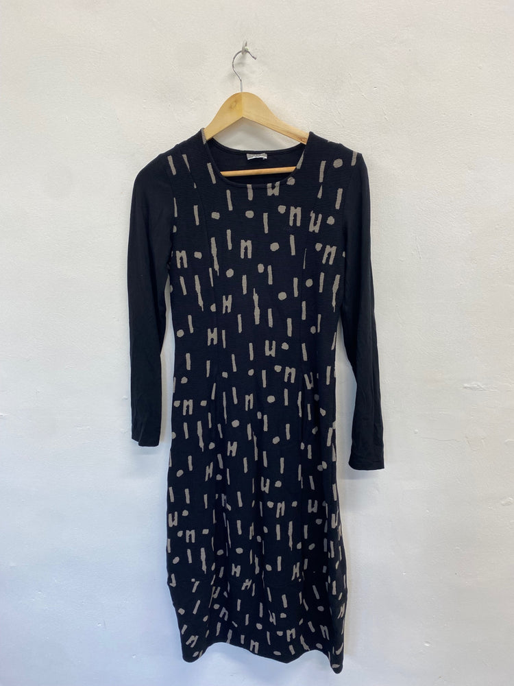 Fabulous Naya Midi Dress Uk 10 Black and beige ribbed JF463