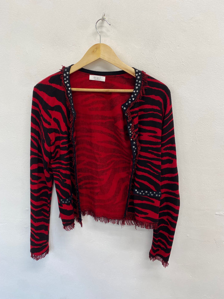 Fabulous oui moments Cardigan UK 14 Red zebra studded JF463