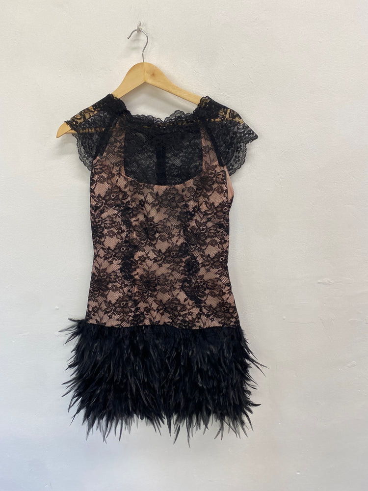 Fabulous Mc berry Dress Uk 10 Black and Beige lace feathered party JF463