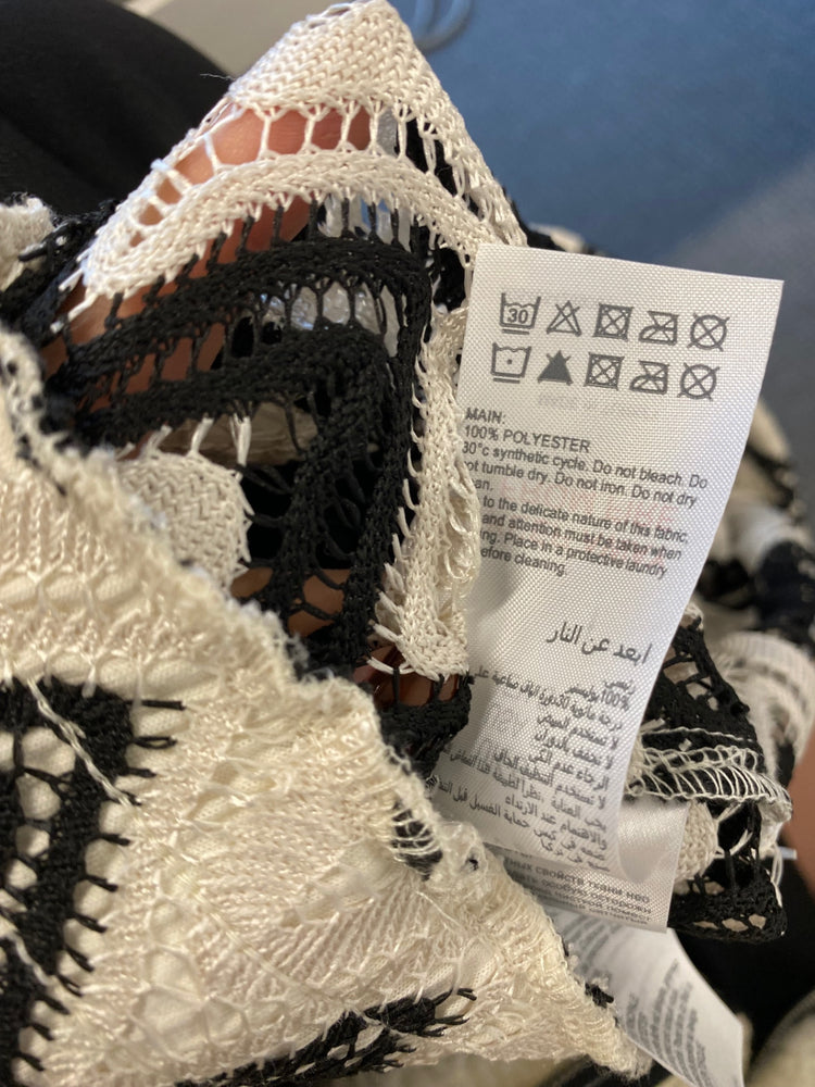 Fabulous Mint Velvet Wide leg trousers crochet UK S Black white zig zag JF463