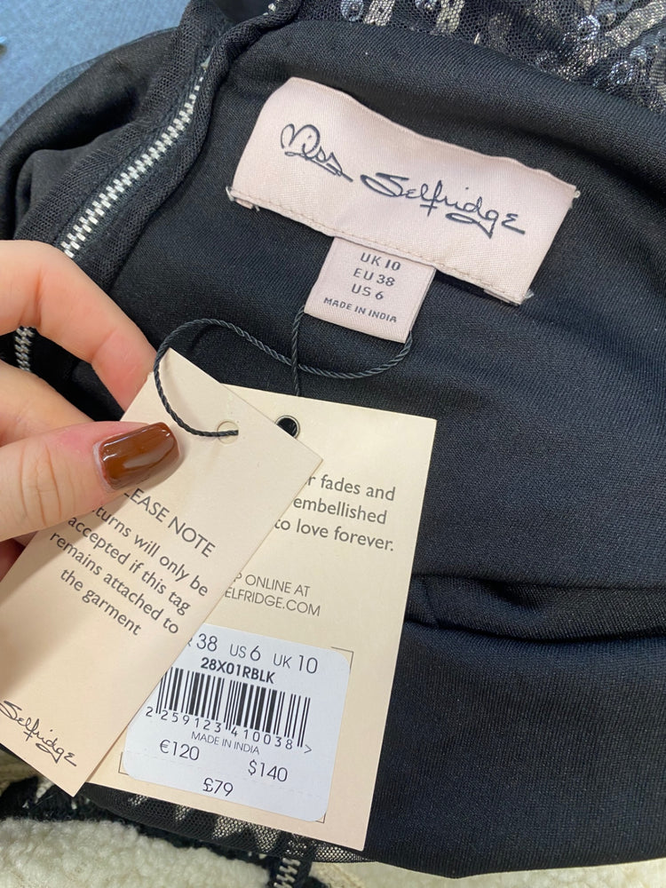 Fabulous Miss Selfridge Dress Uk 10 Black and silver sequin party JF463