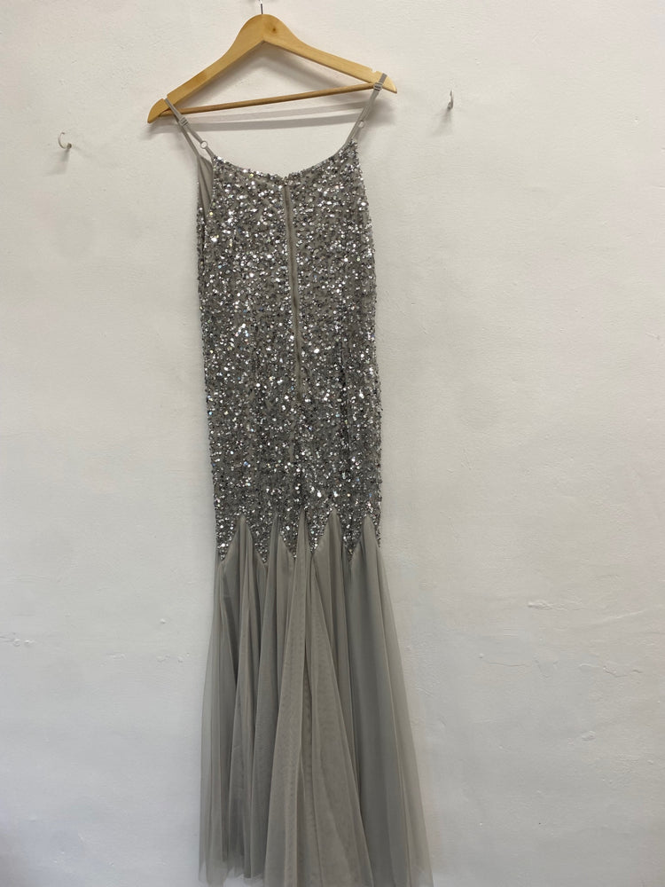 Fabulous Maya deluxe Dress Uk 10 Silver sequin mermaid tail JF463