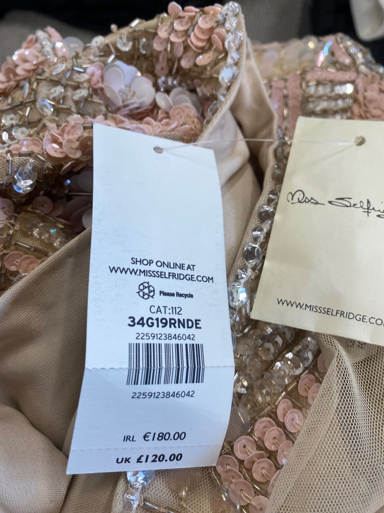 Fabulous Miss Selfridge Floral embellished Dress UK10 petite Gold & Peach JF463