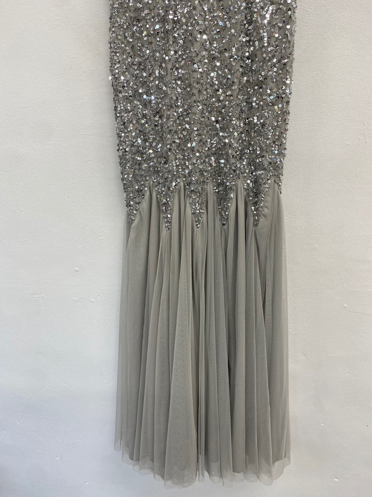 Fabulous Maya deluxe Dress Uk 10 Silver sequin mermaid tail JF463