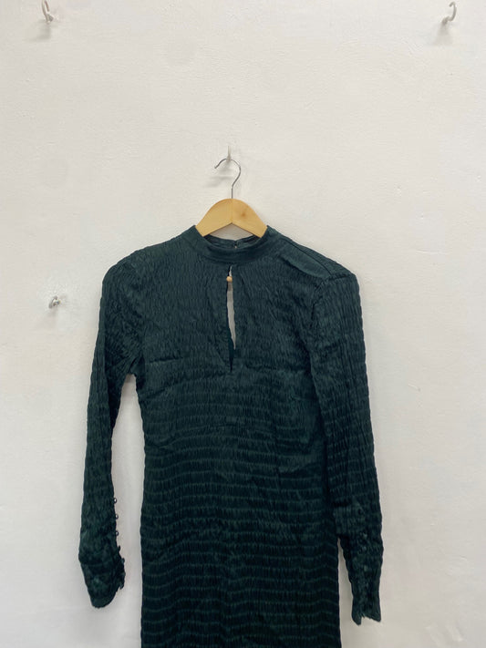 Fabulous Mint Velvet Dress UK 10 Dark green shirred maxi JF463