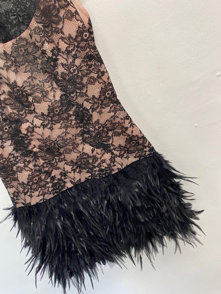 Fabulous Mc berry Dress Uk 10 Black and Beige lace feathered party JF463