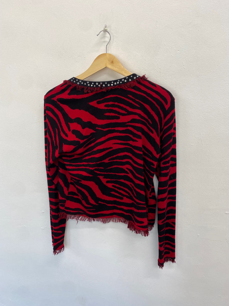 Fabulous oui moments Cardigan UK 14 Red zebra studded JF463