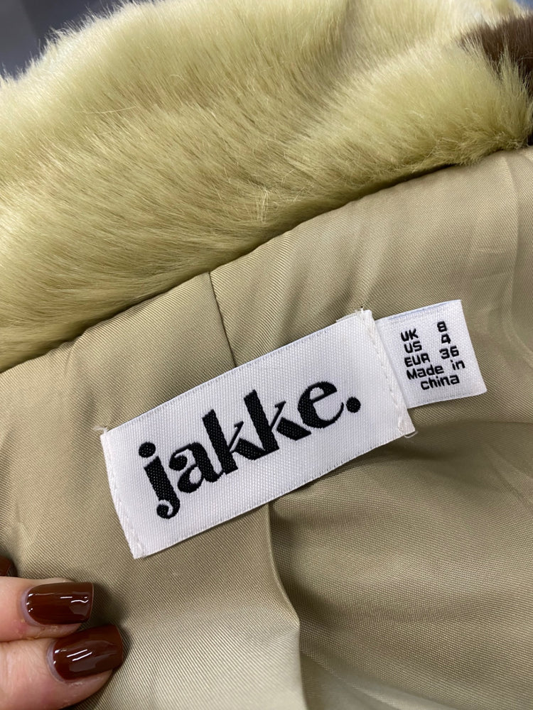 Fabulous jakke Faux fur jacket Uk 8 Olive green spotted TG465
