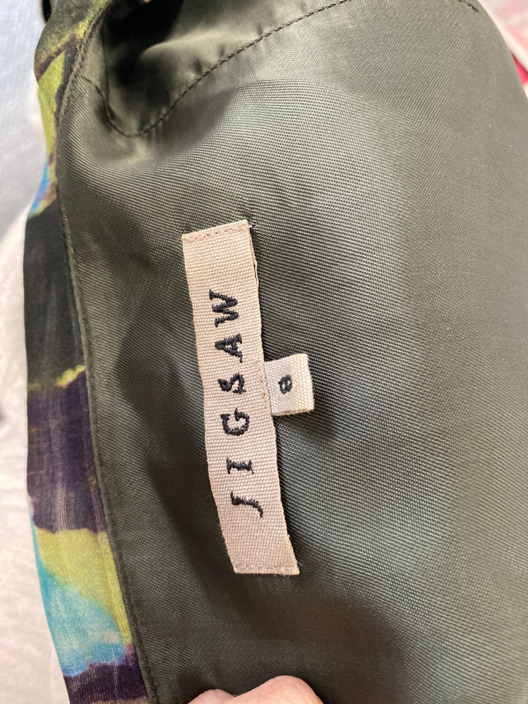 Fabulous Jigsaw Midi Dress Uk 8 Abstract purple green silk wool AP464