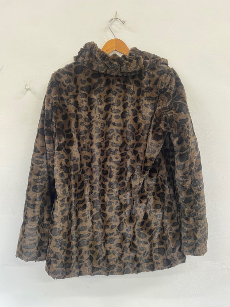 Fabulous Dennis Basso chocolate leopard Faux Fur Coat UKS Brown & Black Leopard Print AW002