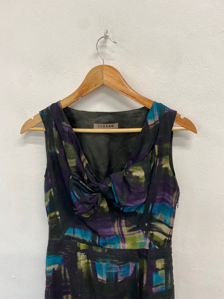 Fabulous Jigsaw Midi Dress Uk 8 Abstract purple green silk wool AP464