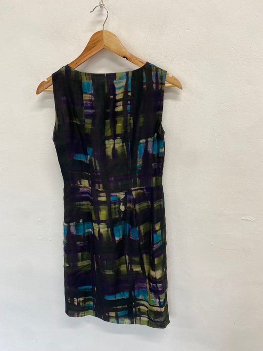 Fabulous Jigsaw Midi Dress Uk 8 Abstract purple green silk wool AP464