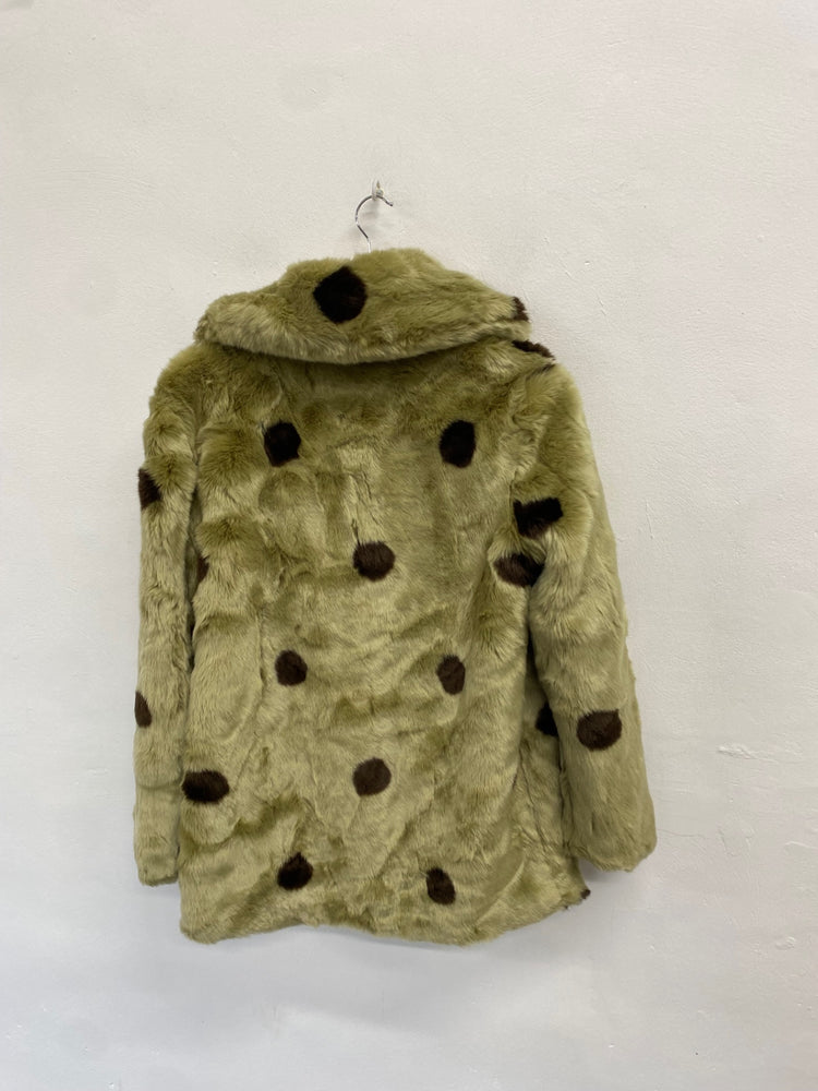 Fabulous jakke Faux fur jacket Uk 8 Olive green spotted TG465