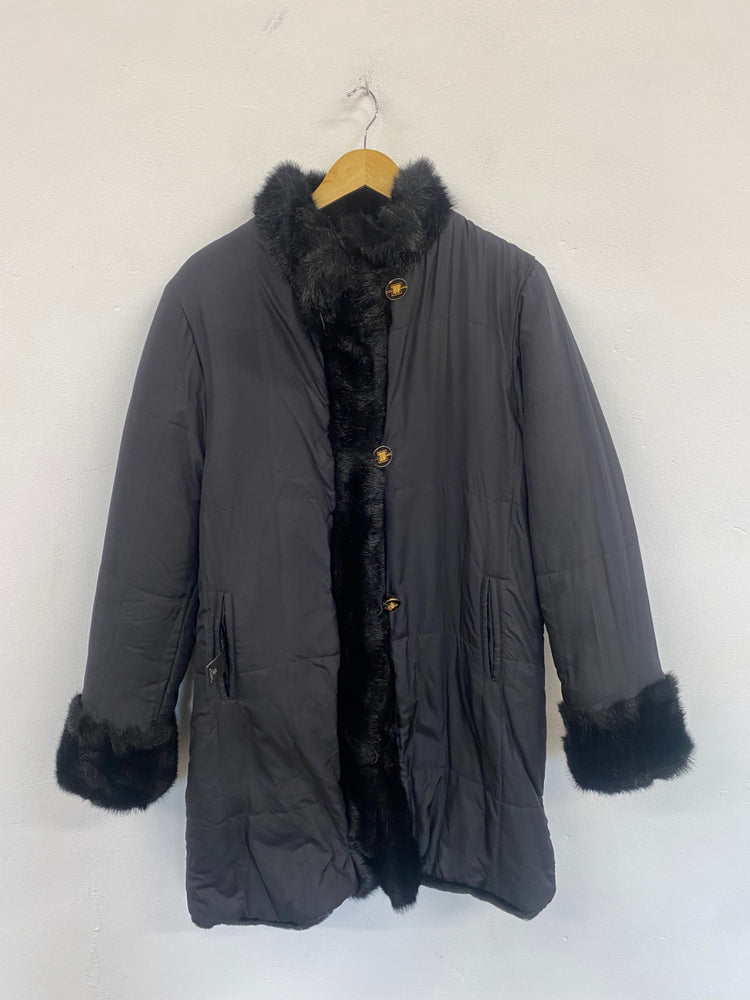 Fabulous Dennis Basso Reversible classic Faux Fur Coat UKS Black AW002