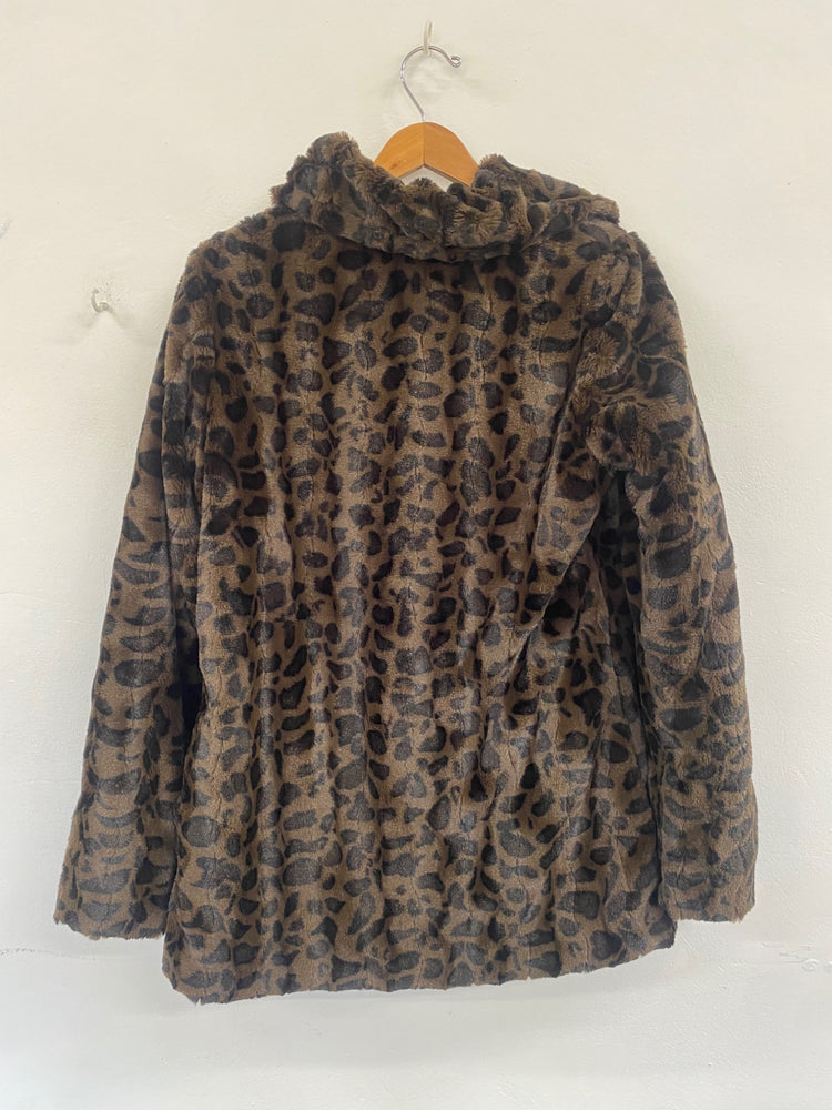 Fabulous Dennis Basso chocolate leopard Faux Fur Coat UKS Brown & Black Leopard Print AW002