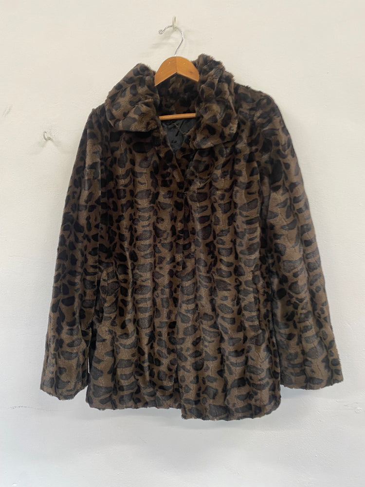 Fabulous Dennis Basso chocolate leopard Faux Fur Coat UKS Brown & Black Leopard Print AW002