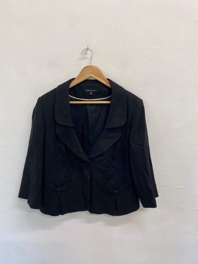 Fabulous Laura Ashley Blazer UK 16 Black crop linen AS466