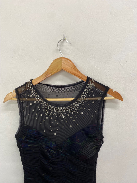 Fabulous BCBG Maxazria Mini dress UK XS Black mesh sequin party TG465