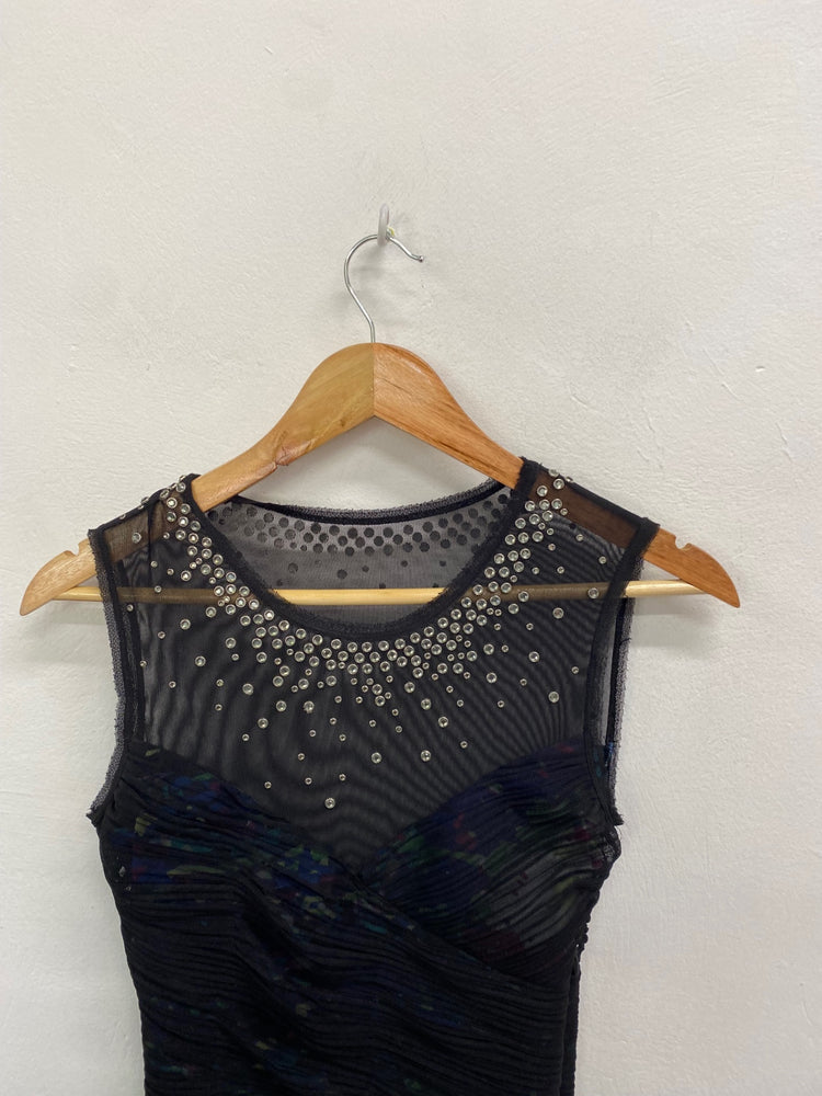 Fabulous BCBG Maxazria Mini dress UK XS Black mesh sequin party TG465