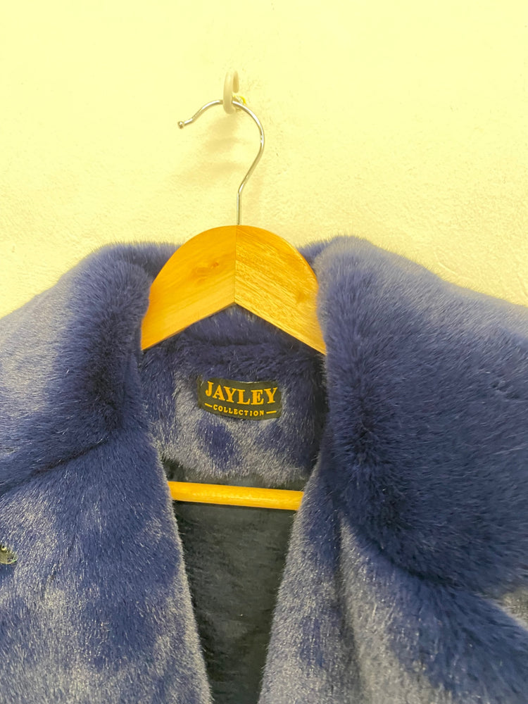 Fabulous JAYLEY Faux fur jacket UK M Navy classy AS466