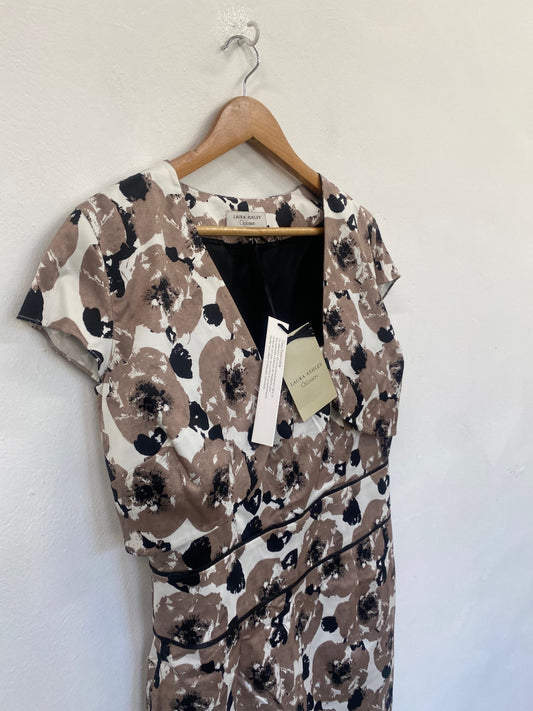 Fabulous Laura Ashley Poppy Occasion Dress Uk14 Beige & black AS466