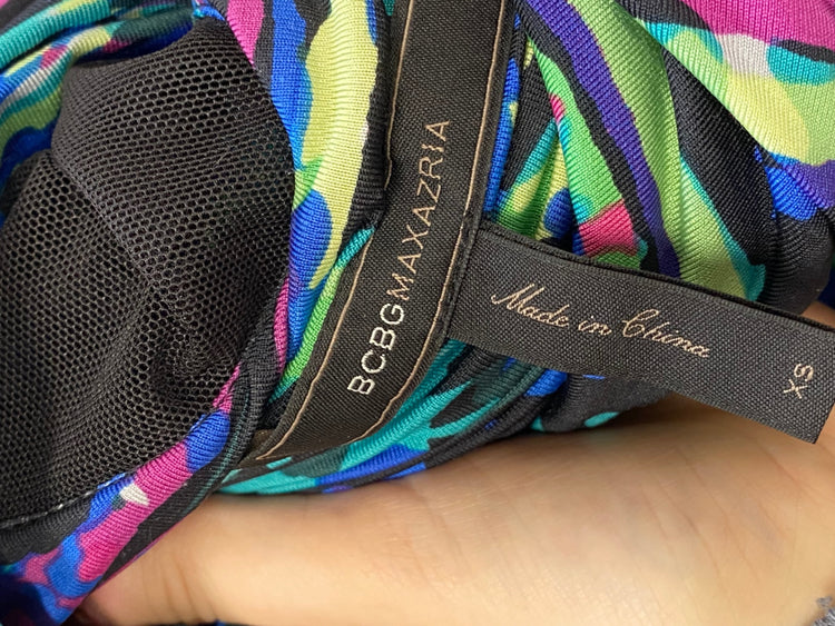 Fabulous BCBG Maxazria Mini dress UK XS Black mesh sequin party TG465