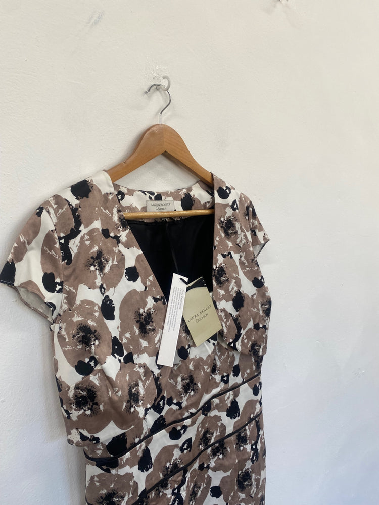 Fabulous Laura Ashley Poppy Occasion Dress Uk14 Beige & black AS466