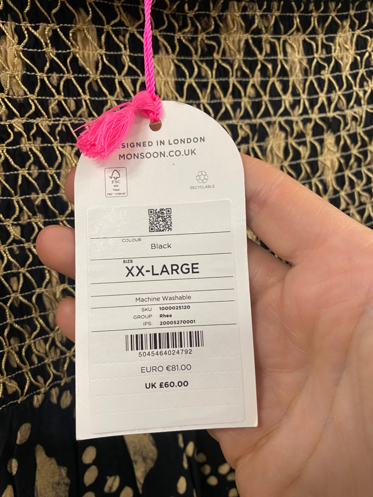 Fabulous Monsoon Beach romantic flirty Dress XXL Black & Gold CC001