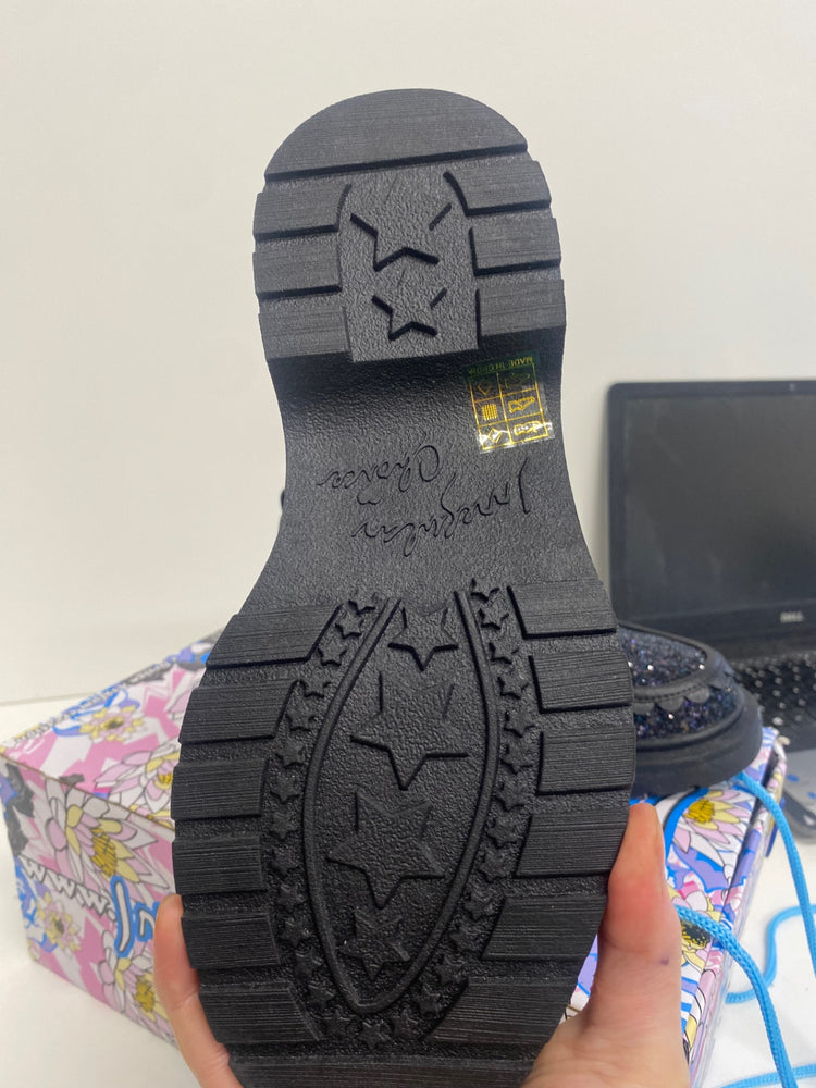 Fabulous Irregular Choice Loafers UK4 Black Glitter CC001