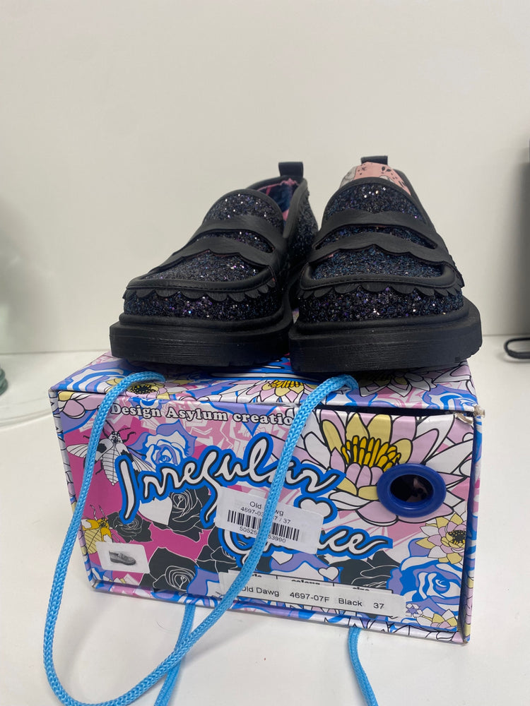 Fabulous Irregular Choice Loafers UK4 Black Glitter CC001