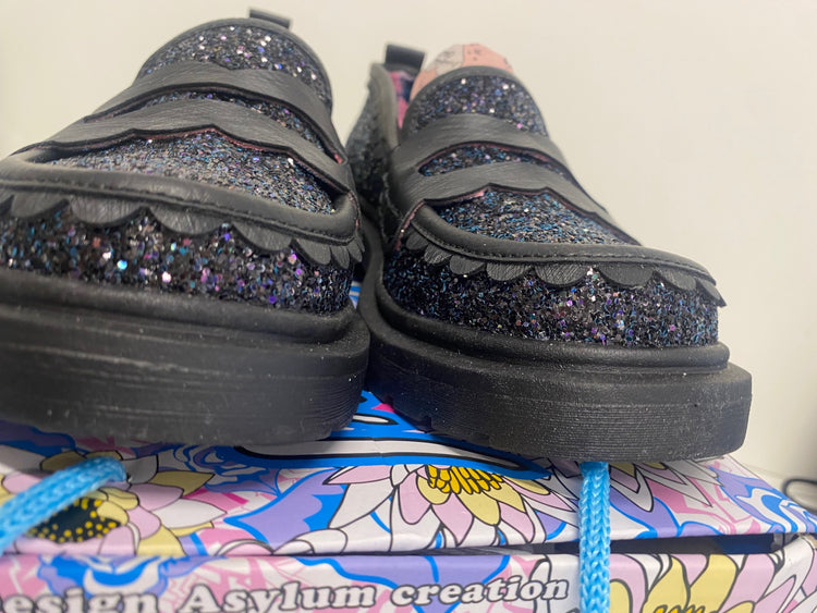 Fabulous Irregular Choice Loafers UK4 Black Glitter CC001