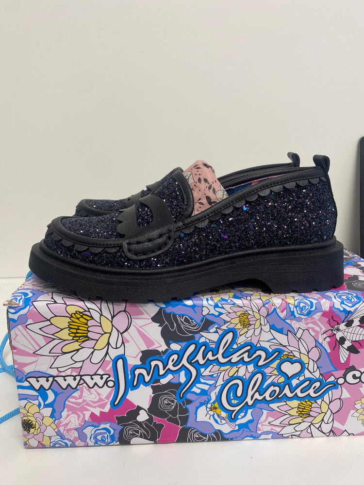 Fabulous Irregular Choice Loafers UK4 Black Glitter CC001