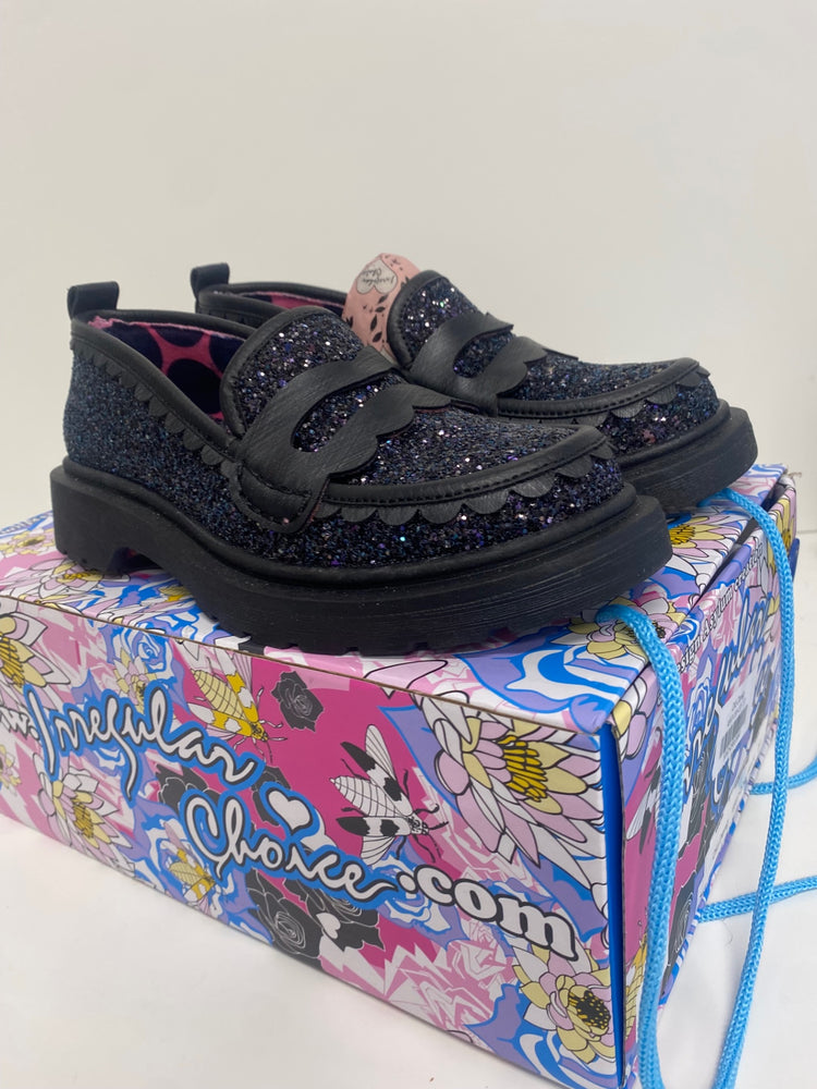 Fabulous Irregular Choice Loafers UK4 Black Glitter CC001