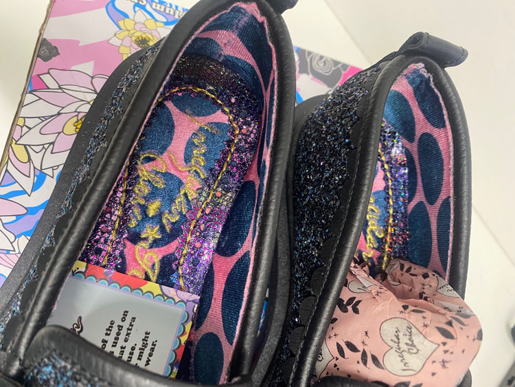 Fabulous Irregular Choice Loafers UK4 Black Glitter CC001