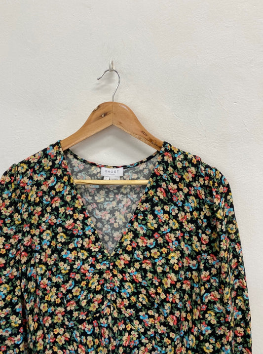 Fabulous GHOST Dress UK L Black yellow floral EP468
