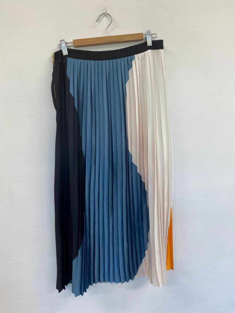 Fabulous Jigsaw pleated midi Skirt Uk14 amber & blue stunning GM143