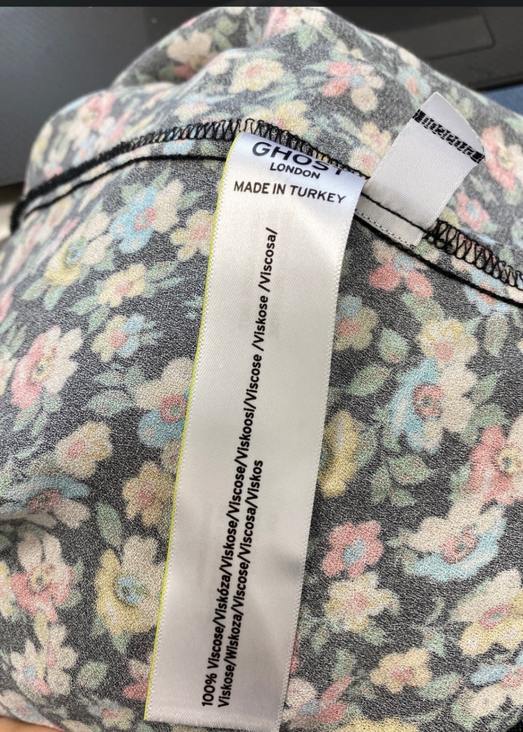 Fabulous GHOST Dress UK L Black yellow floral EP468